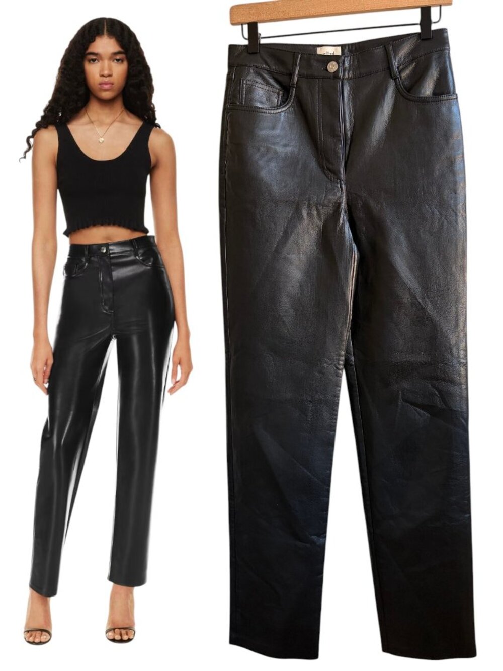 Aritzia Wilfred Leather Pants Black High Rise Straight Leg Melina Style